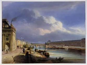 Puente del Carrousel y la gran galería del Louvre en Paris en 1837 de Arnout