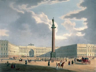 La Columna de Alejandro y el Cuartel General del Ejército en San Petersburgo, impreso por Lemercier, París, 1840s