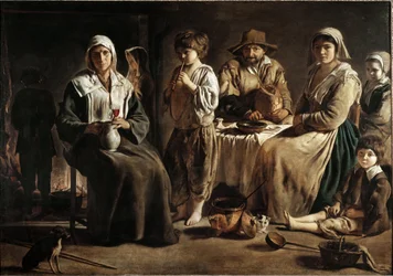 Una familia de campesinos en un interior