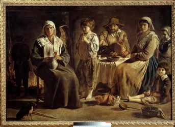 Una familia de campesinos en un interior