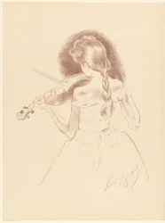 Chica vista desde atrás toca el violín Músico L