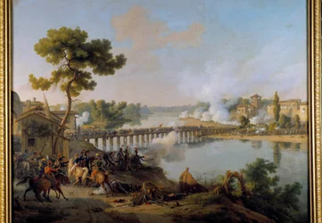 El General Bonaparte da sus órdenes en la batalla del puente de Lodi (10 de mayo de 1796) durante la primera campaña de Italia (1796-1797)