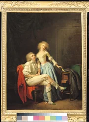 Pareja con un pájaro escapado (óleo sobre lienzo)
