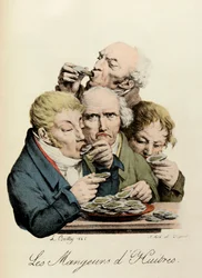Comedores de ostras, grabado por Louis-Leopold Boilly