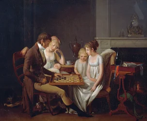 Juego de damas en familia, ca 1803