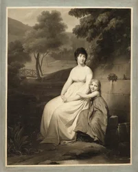 Retrato de Thérésa Tallien y su hija en un parque