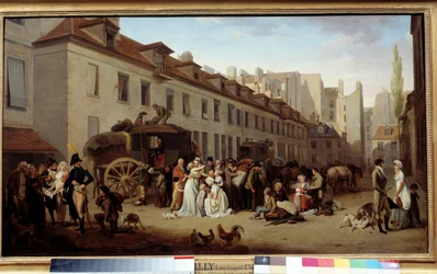 La llegada de una diligencia en el patio de Messageries Pintura de Louis Leopold Boilly (1761-1845). 1803.