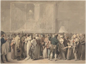 El público en el Salón del Louvre, viendo el cuadro del "Sacre", comenzado en 1808 (pluma, tinta y acuarela)