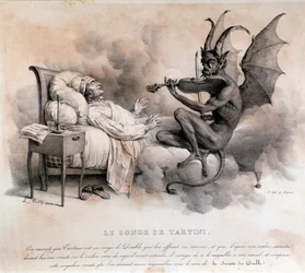 El sueño del compositor italiano Giuseppe Tartini, quien vio a un diablo tocando el violín, que se convertiría en la Sonata del Trino del Diablo (Ilustración)