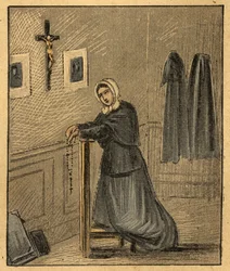 Retrato de Pauline-Marie Jaricot (Pauline Marie Jaricot) (1799-1862) fundadora de la Sociedad de la Propagación de la Fe y de la Asociación del Rosario Viviente - (Propagación de la Fe) - Grabado de "La enseñanza religiosa por los ojos. Maravilloso