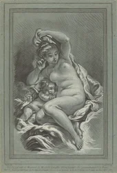 Venus y Cupido en un delfín, 1767. Creadores: Louis Marin Bonnet, Juste-François Boucher