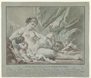 Cupido le ruega a Venus que le devuelva sus flechas L
