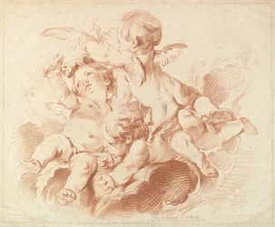 El aire: un grupo de tres putti en las nubes