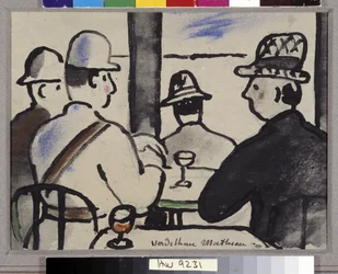 Cuatro personajes en el bar (acuarela)