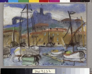 La Bonne Mère Vista de Marsella desde el puerto con la Cathedrale Notre Dame de la Garde (Notre-Dame-de-la-Garde), también llamada la "Bonne Mère". Pastel de Louis Mathieu Verdilhan (1875-1928) Mención obligatoria: Colección fondation regards de Provence, 