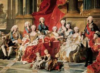 Felipe V rodeado de su familia. Detalle de una pintura de Louis Michel van Loo