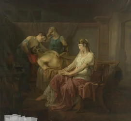 El herido de muerte Marco Antonio con Cleopatra