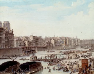 Vida marítima en los muelles del puerto de París en 1782 (detalle)