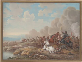 Batalla de caballería junto a un río