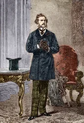 Retrato de Phileas Fogg, personaje de la novela de aventuras «La vuelta al mundo en ochenta días» de Jules Verne, ilustrada por Louis Paul Pierre Dumont (1822-1882), 1872