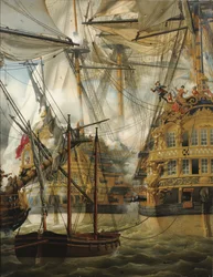 HMS Cumberland luchando contra Le Lys y La Gloire, 1827