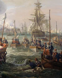 La flota real siguiendo a Luis XVI en Cherburgo el 23 de junio