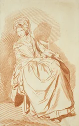 Estudio de una dama sentada (tiza roja sobre papel)