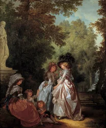 Mujeres y niños en un parque