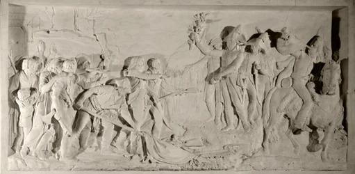 Guerra de Vendée: pacificación de la Vendée por el General Lazare Hoche (1768-1797) en 1796. Bajo relieve en mármol tallado por Simon Louis Boizot (1743-1809). 1800. Versalles, museo del castillo