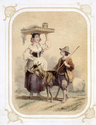 Pastor italiano y campesino - en “Album du jeune voyageur”, ilustrado por Louis Lassalle