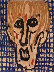 Cabeza masculina delante de un fondo de azulejos