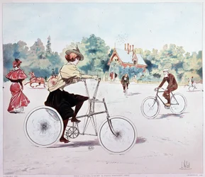 Mujer en bicicleta - dibujo de L. Vallet