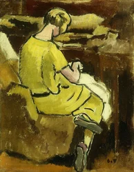Mujer con costura amarilla; Femme en Jaune Cousant