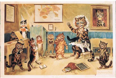 El gato travieso, tarjeta postal, años 1960
