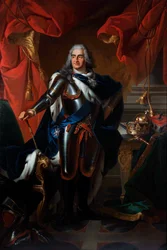 Retrato de Frederic-Auguste (Frederic Auguste) de Sajonia, conocido como el Fuerte (1670-1733) entonces Auguste II Rey de Polonia (Retrato de Frederick Augustus de Polonia y Sajonia (1670-1733)) Pintura después de Louis de Silvestre (1675- 1760) Óleo sobre