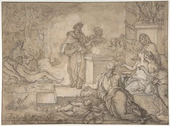 Sacrificio ofrecido ante una estatua de Júpiter, siglo XVII