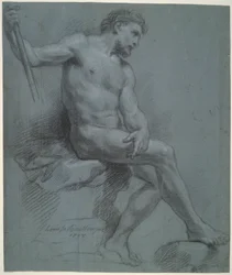Desnudo masculino sentado de perfil