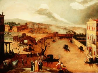 Escena galante en un paisaje fluvial