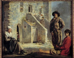 Campesinos frente a su casa