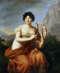 Retrato de la autora Baronne Anne Louise Germaine de Staël 1766-1817 como Corinne, 1807