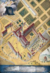Abadía de Port-Royal des Champs, vista general, de Louise-Magdeleine Hortemels (1688-1767), Francia