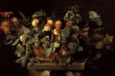 Naturaleza muerta con duraznos y uvas