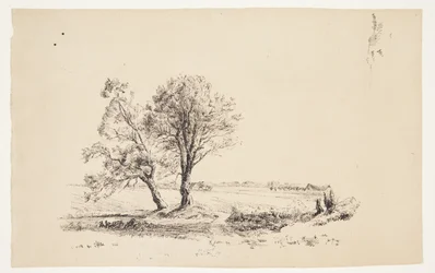 Paisaje con sauces junto a un arroyo