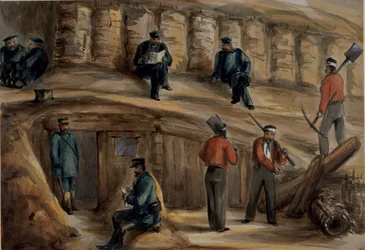 Artilleros del Regimiento Real de Artillería descansando en las trincheras de Sebastopol, c.1855