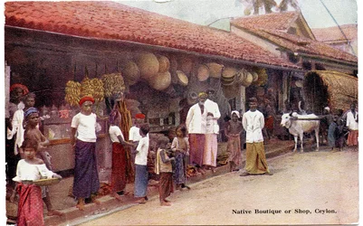 Boutique o tienda nativa, Ceilán, c.1900-20 (fotografía coloreada a mano)