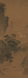 Paisaje otoñal con garzas y patos