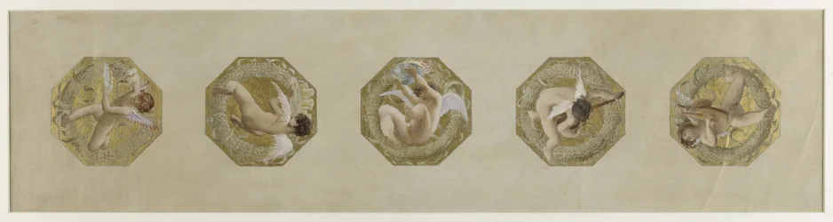 Boceto para el Hôtel de Ville de París, Escalera festiva: Génies portant des attributs de fête, hacia 1888 (óleo sobre papel)