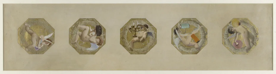 Boceto para el Hôtel de Ville de París, Escalera festiva: Génies portant des attributs de fête, débuten 1888 (óleo sobre papel)
