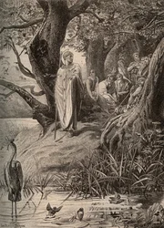 Apólogo de los pájaros pescadores, contado por San Martín a los habitantes de las orillas del Loira - grabado por Luc Olivier Merson (1846-1920)