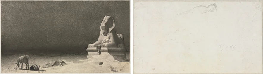 The Rest on the Flight into Egypt (recto); Sketch of a Sphinx [?] (verso)
